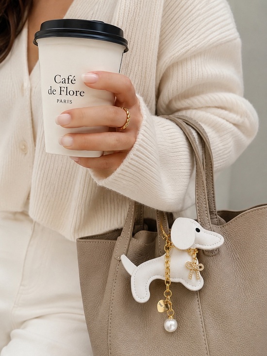 Accessories - NWT White Leather Dachshund Bag Charm | 18K Gold Stainless
🐶🤍